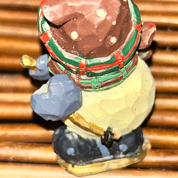Vintage Tiny Snowman Figurine with Green and Red Accents - Picture 2 of 2
